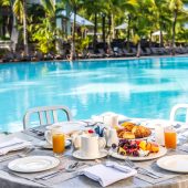 breakfast by the pool at Le Superbe restaurant